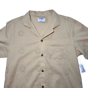 NWT Old Navy Embroidered Sun‎ Short Sleeve Linen Blend Vacay Spring Break Men M